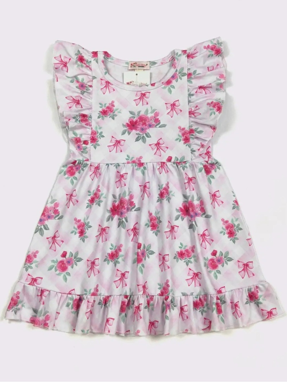 Clover Cottage Pink Floral Ruffle Kids Dress by
